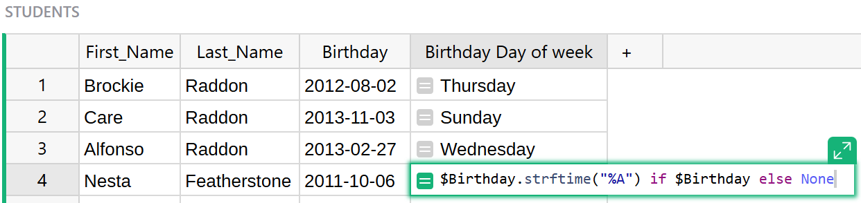 Weekday format