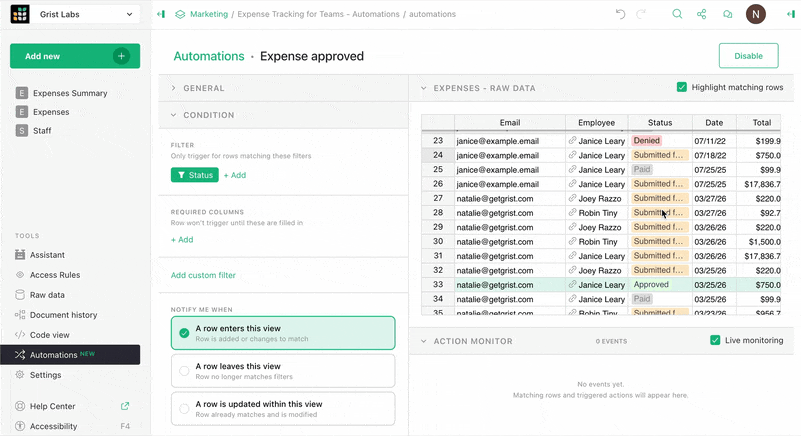 Grist automations